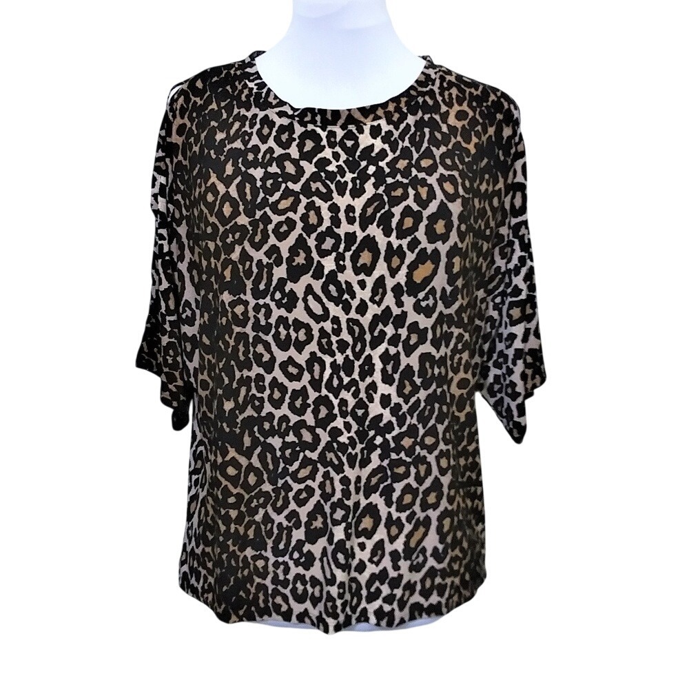 Rachel Rachel Roy Leopard Print Cold Shoulder Dolman Blouse Tan‎ Black Size M